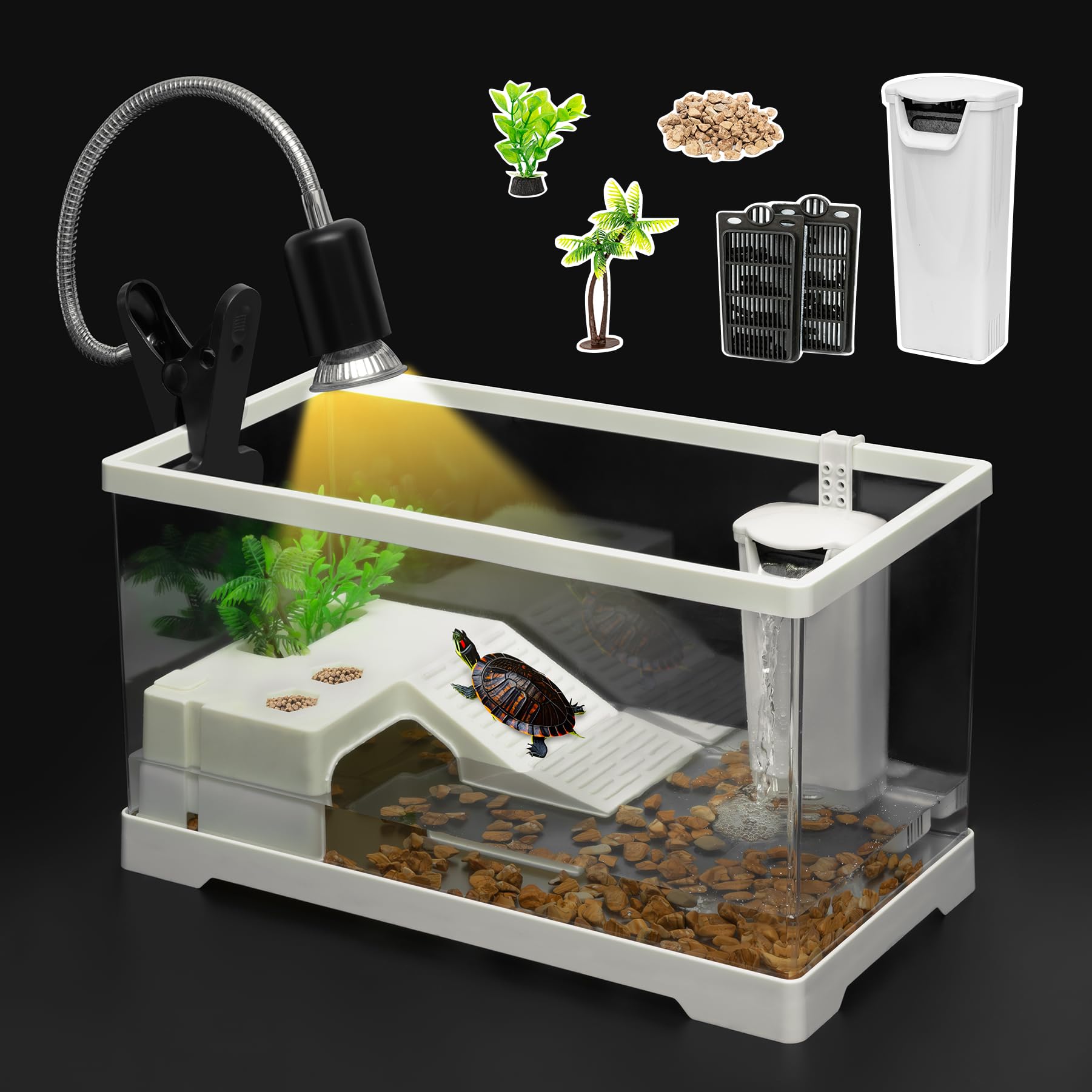 Turtle Tank Kit,PC White Large Red Eared Slider Aquarium,Aquatic Baby Tortoise Habitat for Fishes and Amphibians