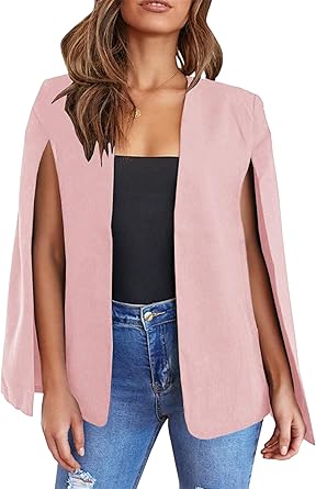 OMZIN Womens Split Sleeve Open Front Cardigan Lightweight Office Workwear Cape Blazer