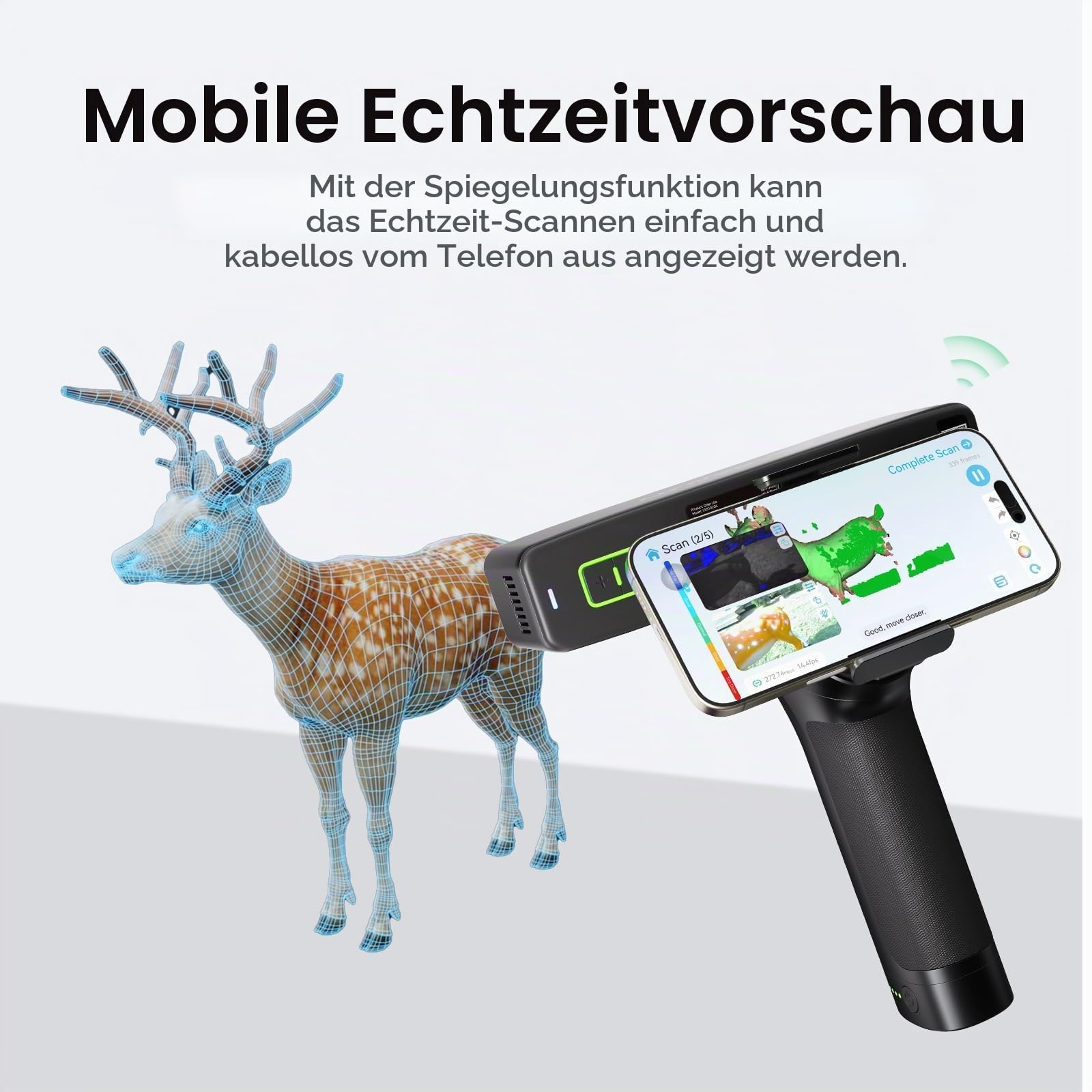 Creality Otter Lite 3D Scanner für 3D Druck, Kabelloser Handscanner, 0,05 mm Genauigkeit, Anti Shake Tracking, Geschwindigkeit bis zu 30 fps, 24 Bit Vollfarbscannen für Objekte von 20–2000 mm