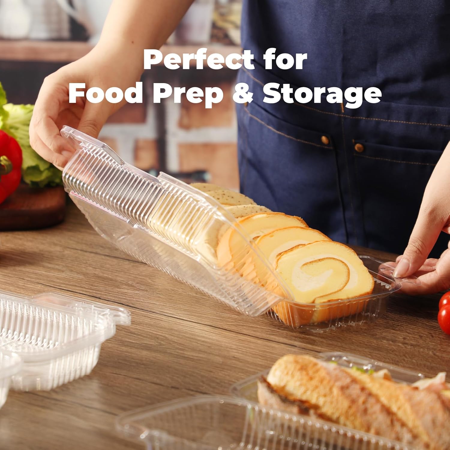 Fit Meal Prep 250 Pack 12" x 5" x 3" Clear Hinged Plastic Containers, Clamshell Take Out Containers, Bakery To Go Disposable Plastic Container, Ideal for Cake Roll Cookie Pastry Bread Fruit Sandwiches