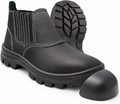 Botina de Segurança Bico de PVC Com CA Bota de Couro Relax Com Elástico Para Trabalho Tam.33-46