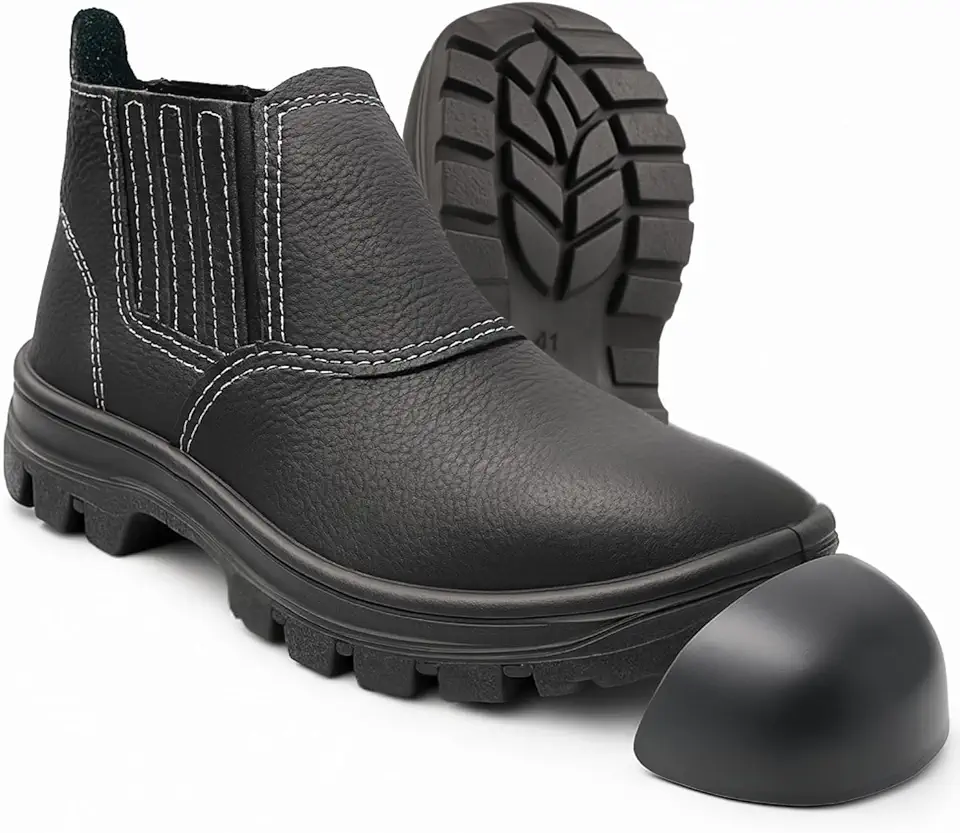 Botina de Segurança Bico de PVC Com CA Bota de Couro Relax Com Elástico Para Trabalho Tam.33-46