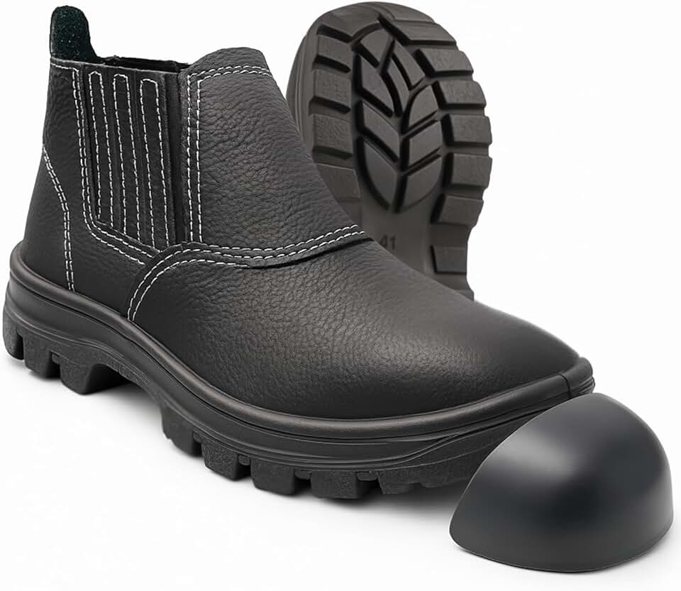 Botina de Segurança Bico de PVC Com CA Bota de Couro Relax Com Elástico Para Trabalho Tam.33-46