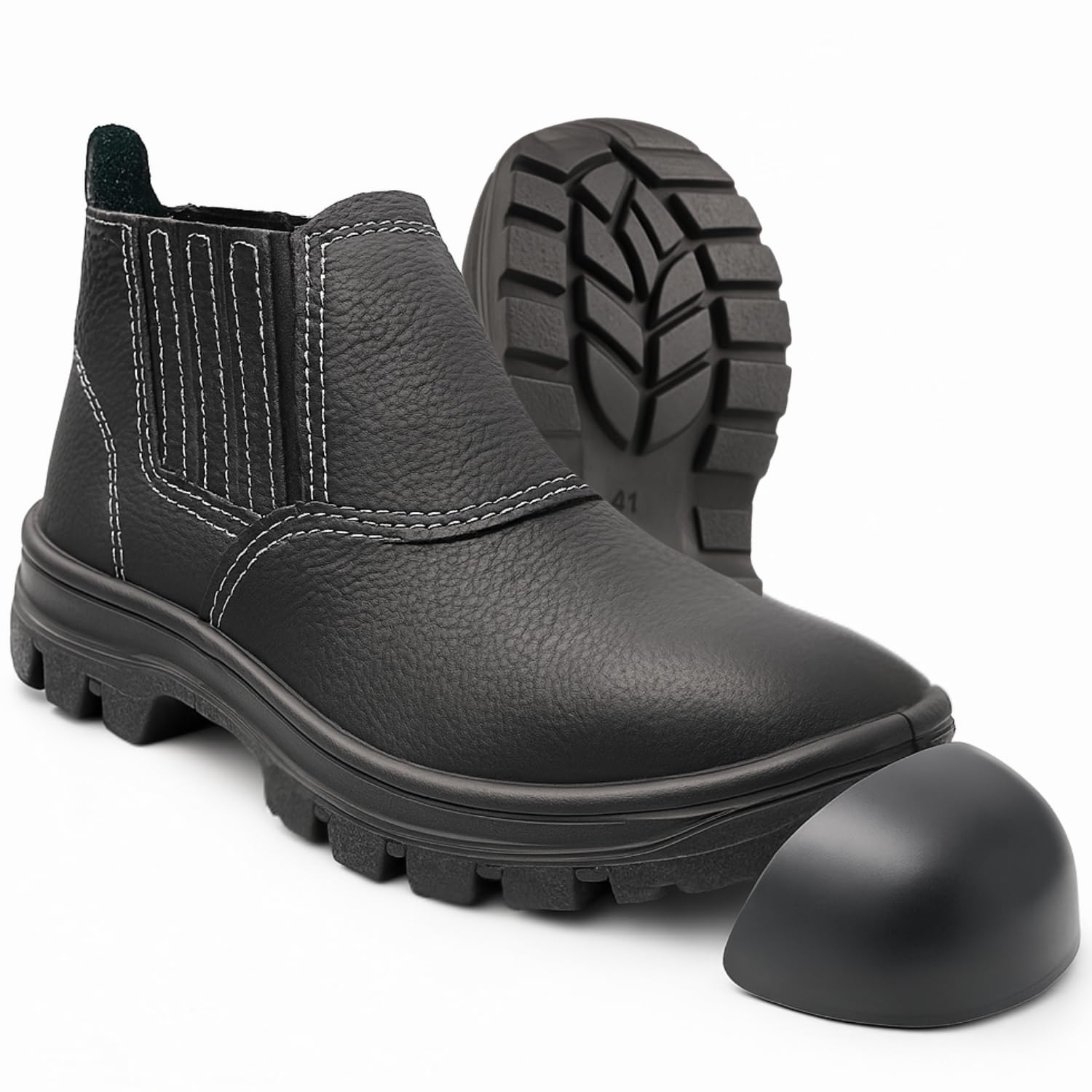 Botina de Segurança Bico de PVC Com CA Bota de Couro Relax Com Elástico Para Trabalho Tam.33-46