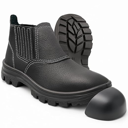 Botina de Segurança Bico de PVC Com CA Bota de Couro Relax Com Elástico Para Trabalho Tam.33-46