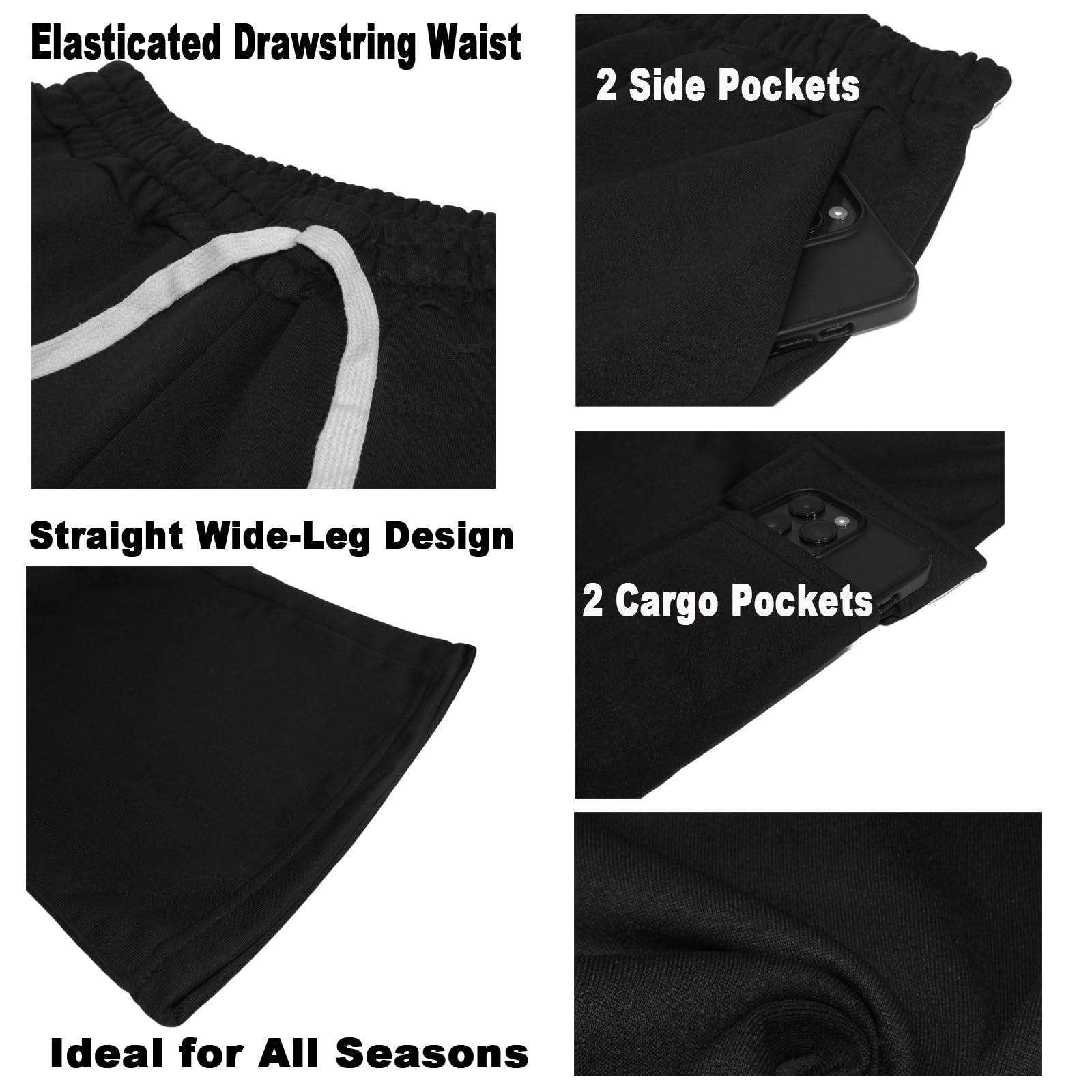 Nuofengkudu Pantalons Jogger Style Cargo avec Taille à Cordon Trousers Amples à Jambe Large Parfaits pour Le Détente