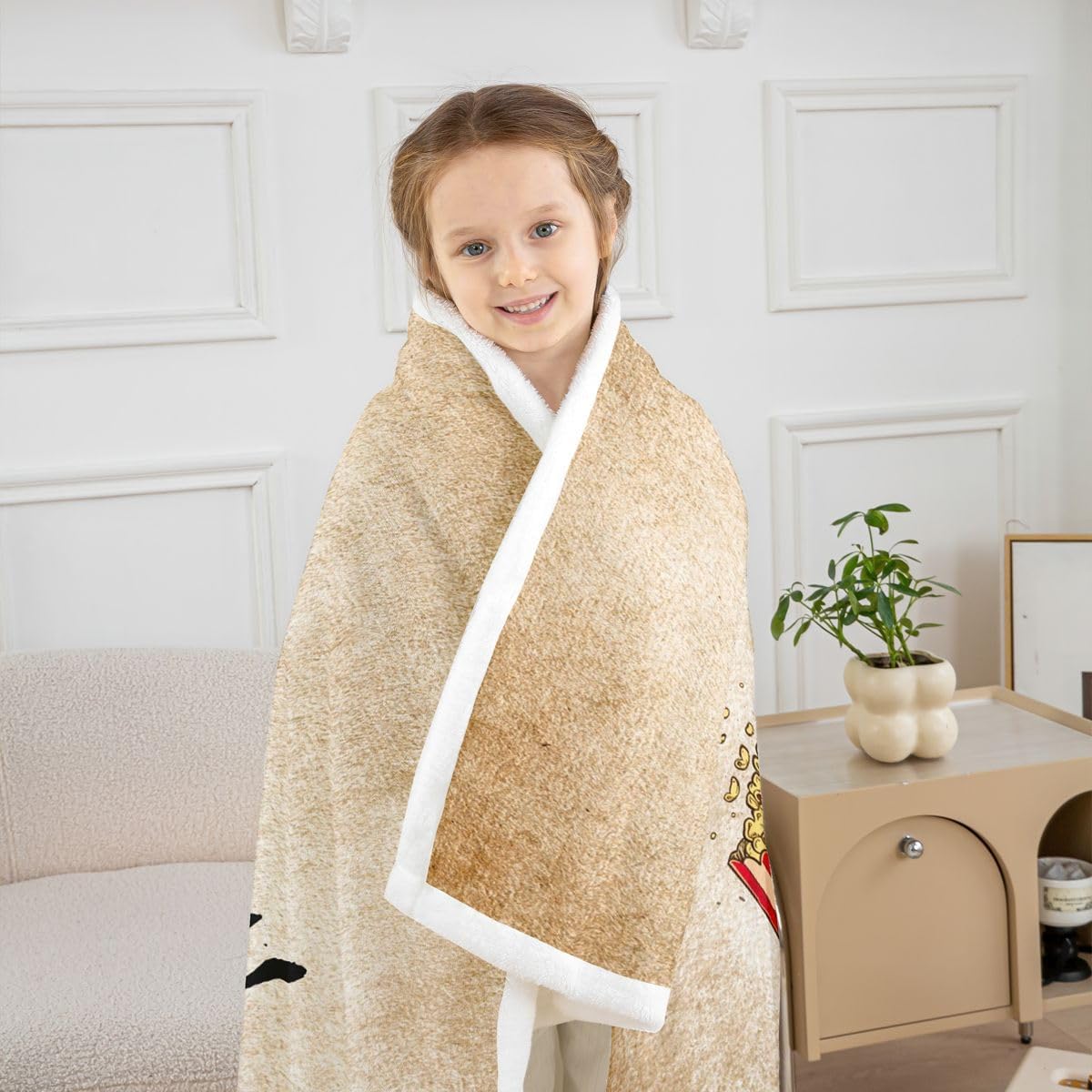 Feelyou Movie Popcorn Sherpa Blanket Plush Fuzzy Vintage Theater Cinema Fleece Throw Blanket Boys Girls Movie Lover for Bed Couch Chair Living Room Classic Bedroom Decor Twin 60"x80" image 4