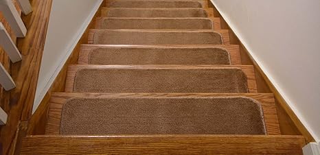 Comfy Collection Stair Tread Treads Indoor Skid Slip Resistant Carpet Stair Tread Treads Machine Washable 8 ? inch x 28 inch (Set of 7, Beige)