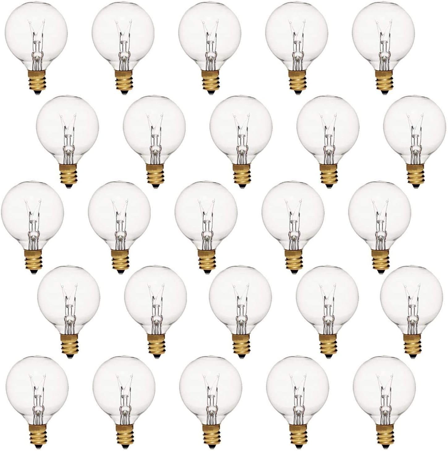 25 Pack G40 LED Bulbs For Outdoor String Lights - E12 Candelabra Base, 1W Warm White 2200K, Shatterproof Plastic