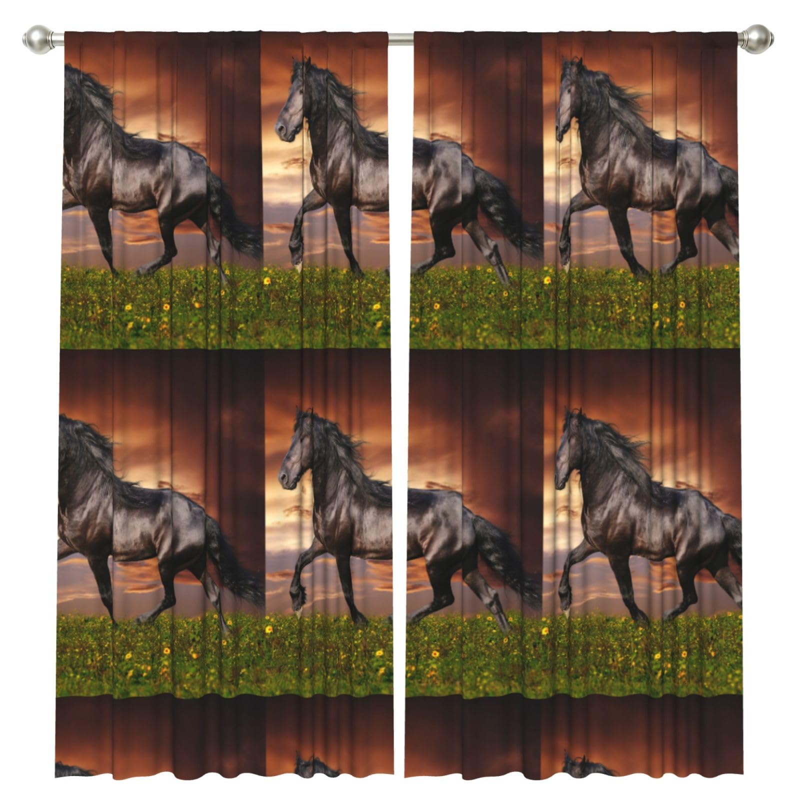 InOmak Horse Running On The Grassland, 2 Panels Window Curtains 52 x 84 Inch Blackout Curtains for Living Room Bedroom