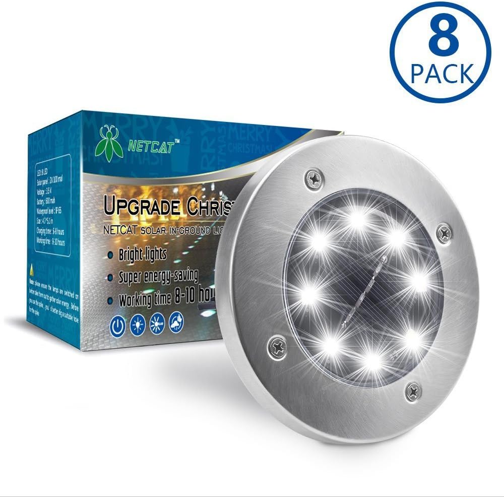 Solar Ground Lights,Garden Pathway Outdoor In-Ground Lights with 8 LED (8 Pack)