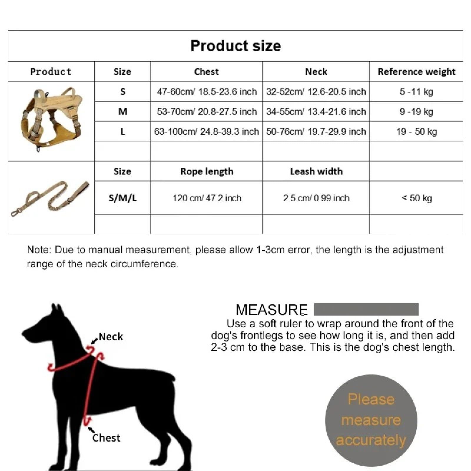 Guinzaglio Da Campeggio Per Addestramento Riflettente Tattico Militare Per Cani Con Maniglia Di Controllo Per Bulldog Chihuahua Carlini, Black Set,l