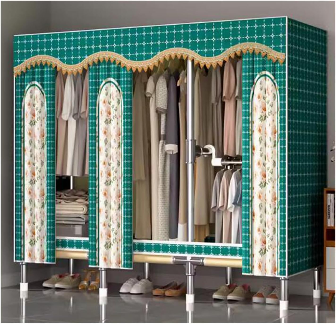 Large Closet Metal Steel Rack Clothes Closet with Clothes Rail Closets for Bedroom Thick Cloth Portable Wardrobe Closet (J162cm/63.8in)