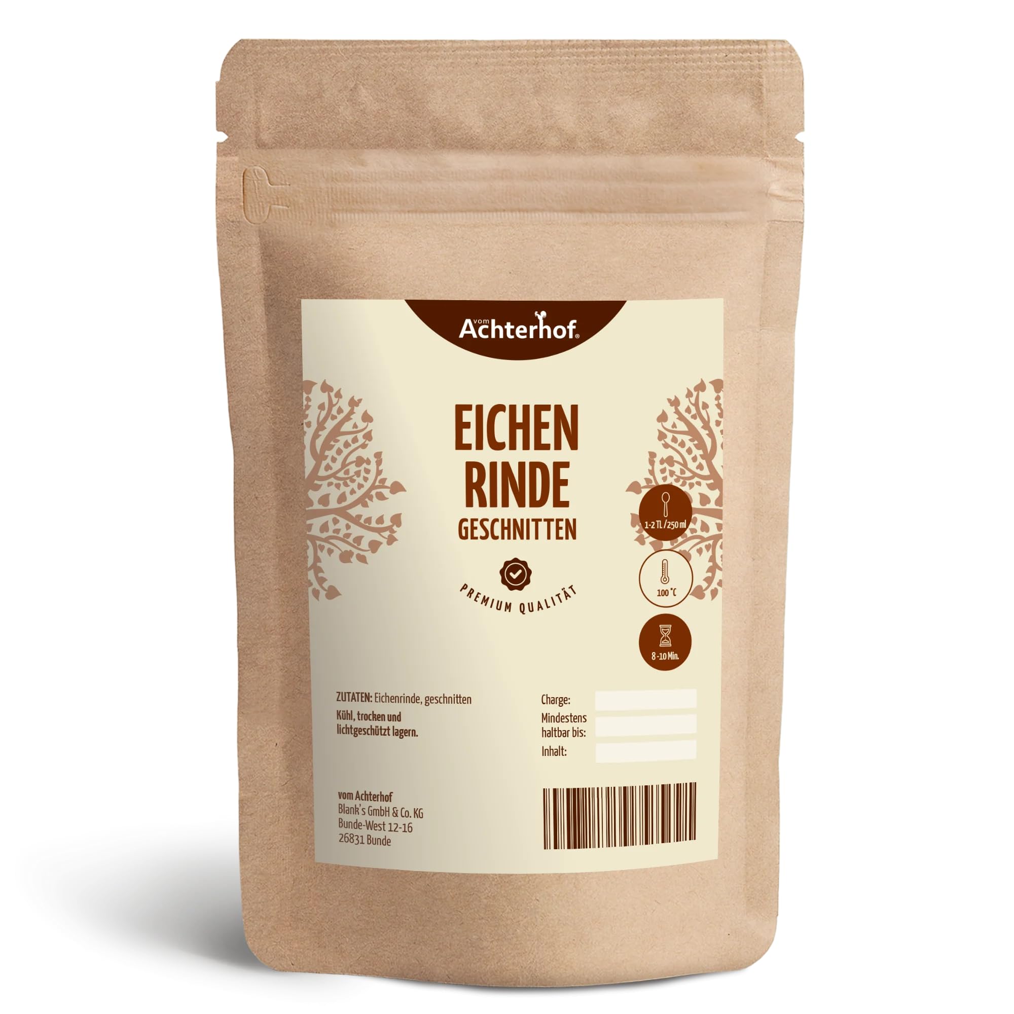 Eichenrinde 500g | Eichenrinde getrocknet und geschnitten | ideal für Sitz- oder Fußbäder, Wickel/Umschläge oder auch als Tee| naturrein | vom Achterhof