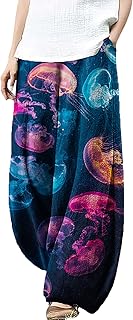 MARSVOVO Pantalones palazzo para mujer, novedosos con estampado de pulpo, pantalones hippie de pierna ancha, pantalones casuales para descansar, pantalones harén