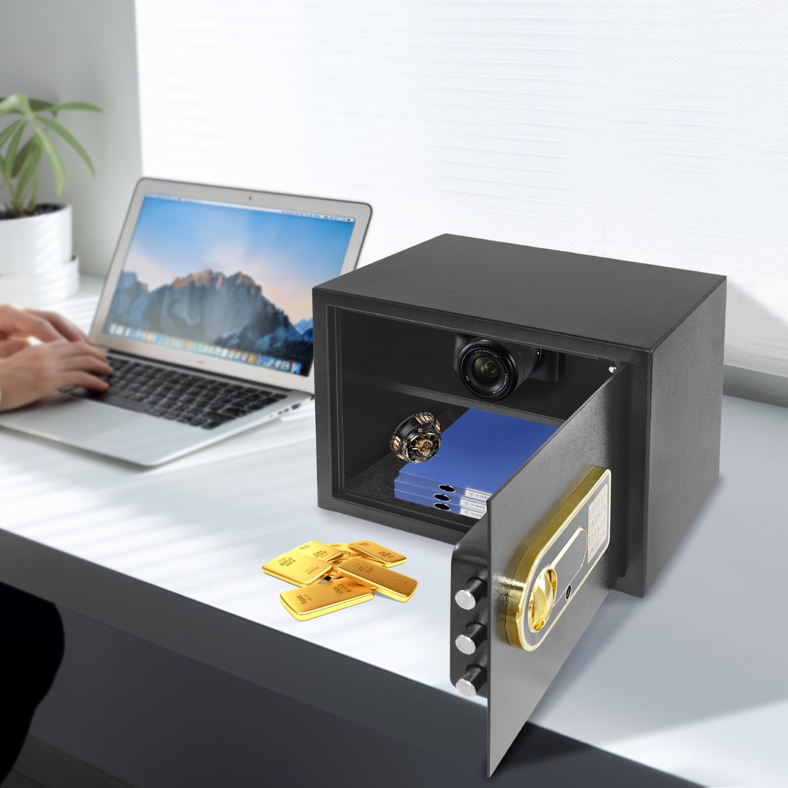 Cassaforte da 30 l, cassaforte ignifuga con serratura a combinazione, sistema di allarme e portafoglio ignifugo, cassaforte per mobili, cassaforte per munizioni, armi, contanti, gioielli, documenti A4