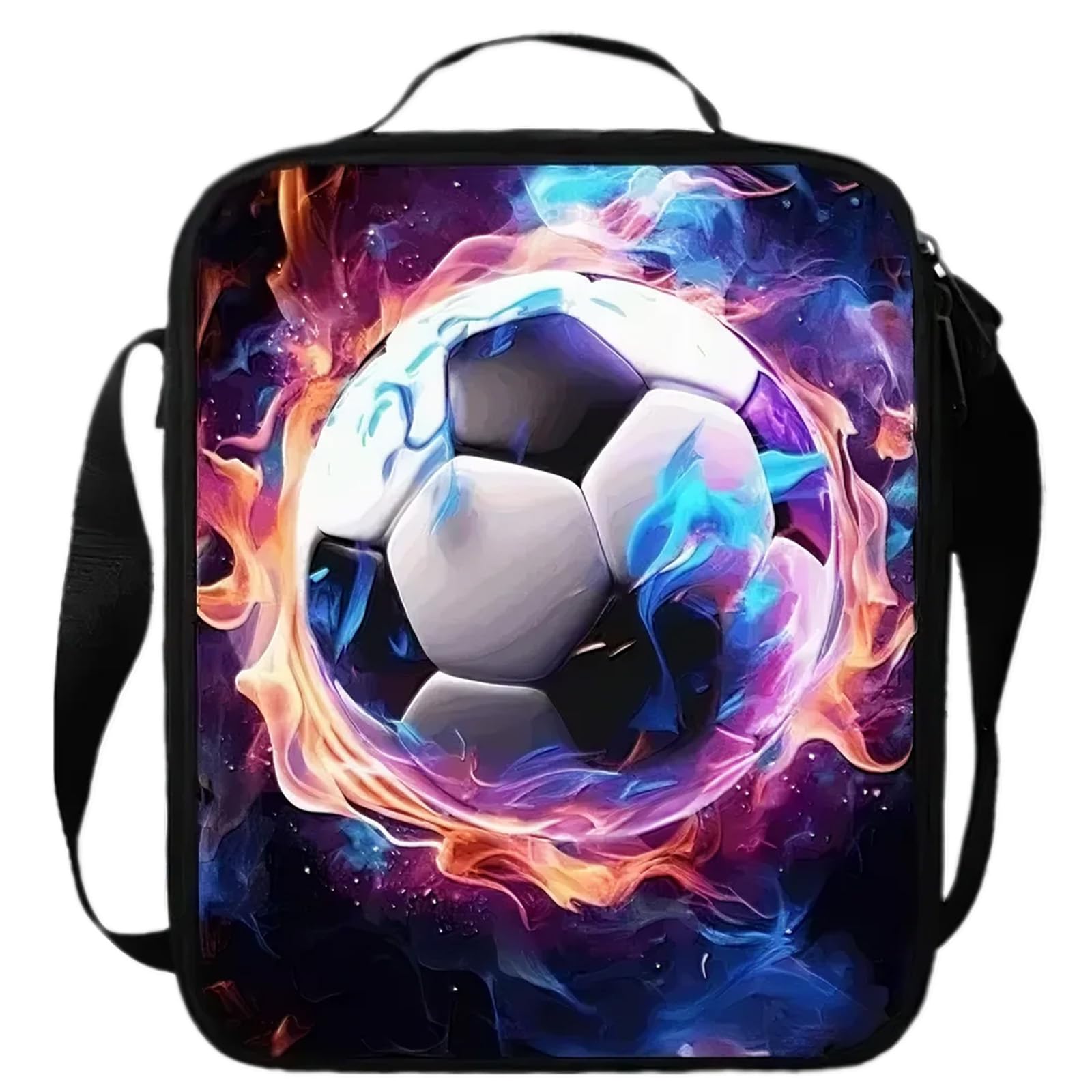 Onperpoe Football Lunch Bag Boys Lunch Box, Reusable Cooler Warm Lunchbox with Adjustable Strap, Portable Packed Insulated Lunch Bag Kids for School Childrens Sports Outdoor Picnics