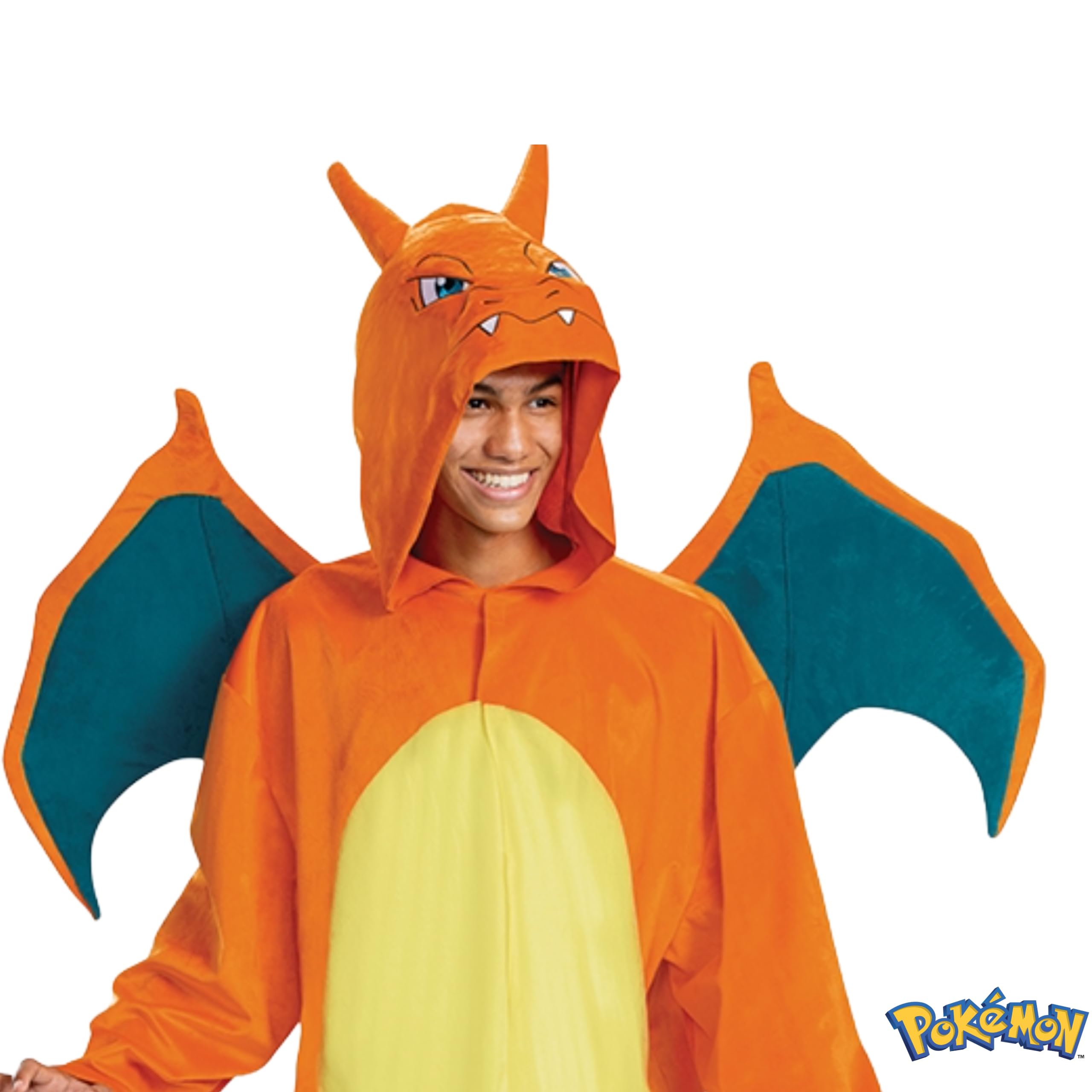 Pokémon Charizard kombinezon dla dorosłych, unisex, oficjalna licencja Pokémon, fantazyjna sukienka dla dorosłych, zawiera odpinane skrzydła i szczegółowy kaptur z tkaniny z rogami, S, M, L/XL