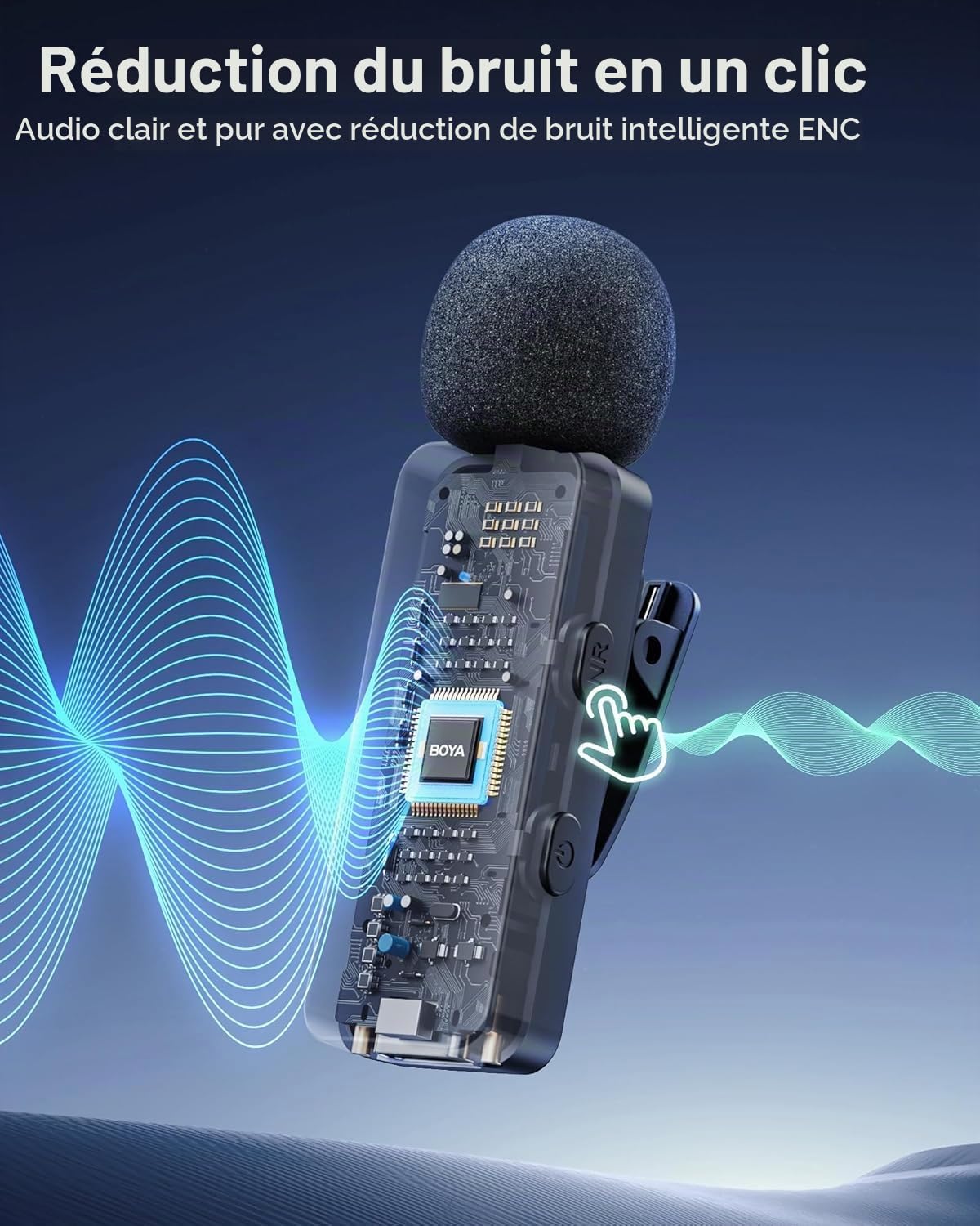 BOYA BY-V30 Micro Cravate sans Fil pour iPhone 15/16, Android, Mini Microphone, 36H D'utilisation, Réduction du Bruit, Micro Cravate USB-C, Mode Silencieux, Microphone sans Fil à Pince 360°