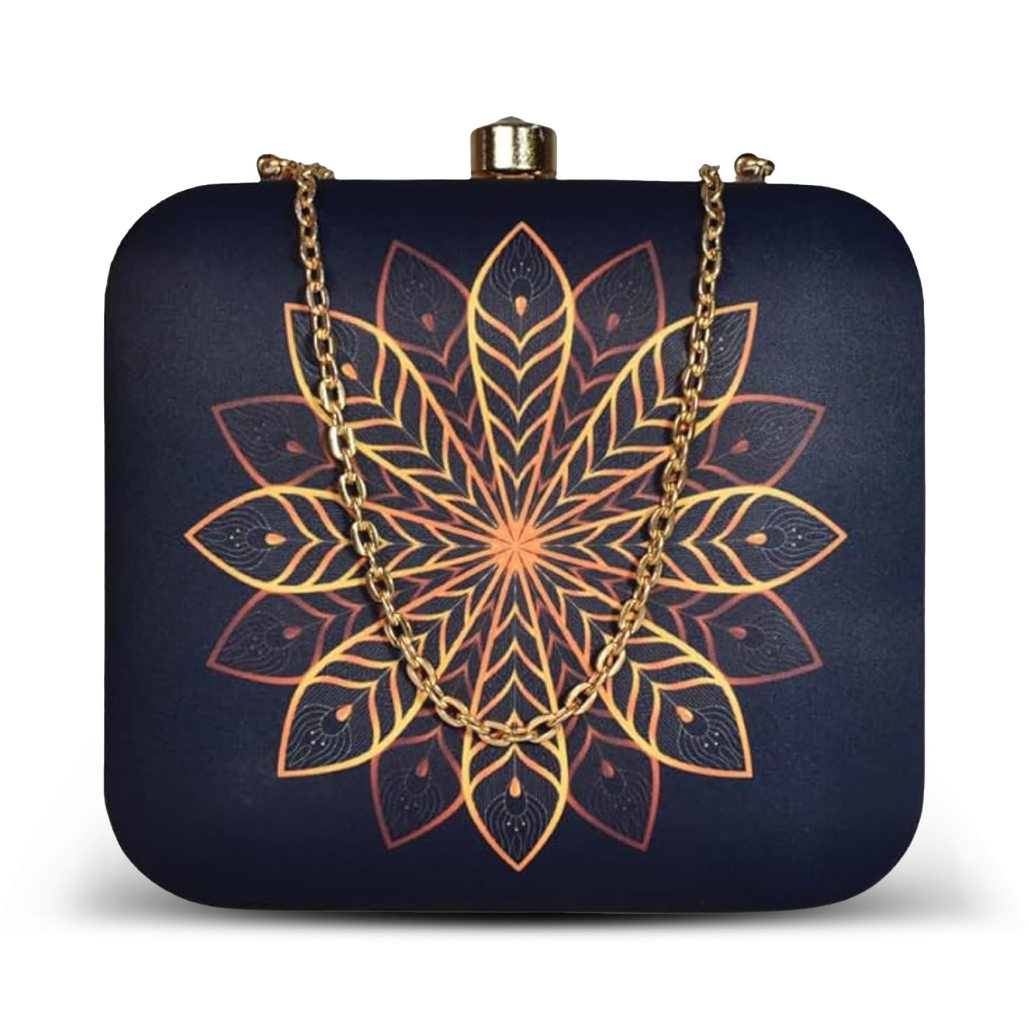 artklim Printed Black Golden Mandala Clutch Bag For Women With Detachable Strap-picture-29