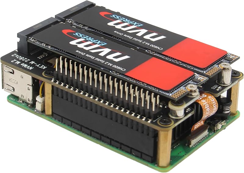 X1004 PCIe to Dual M.2 HAT NVMe 2280 SSD Board for Raspberry Pi 5