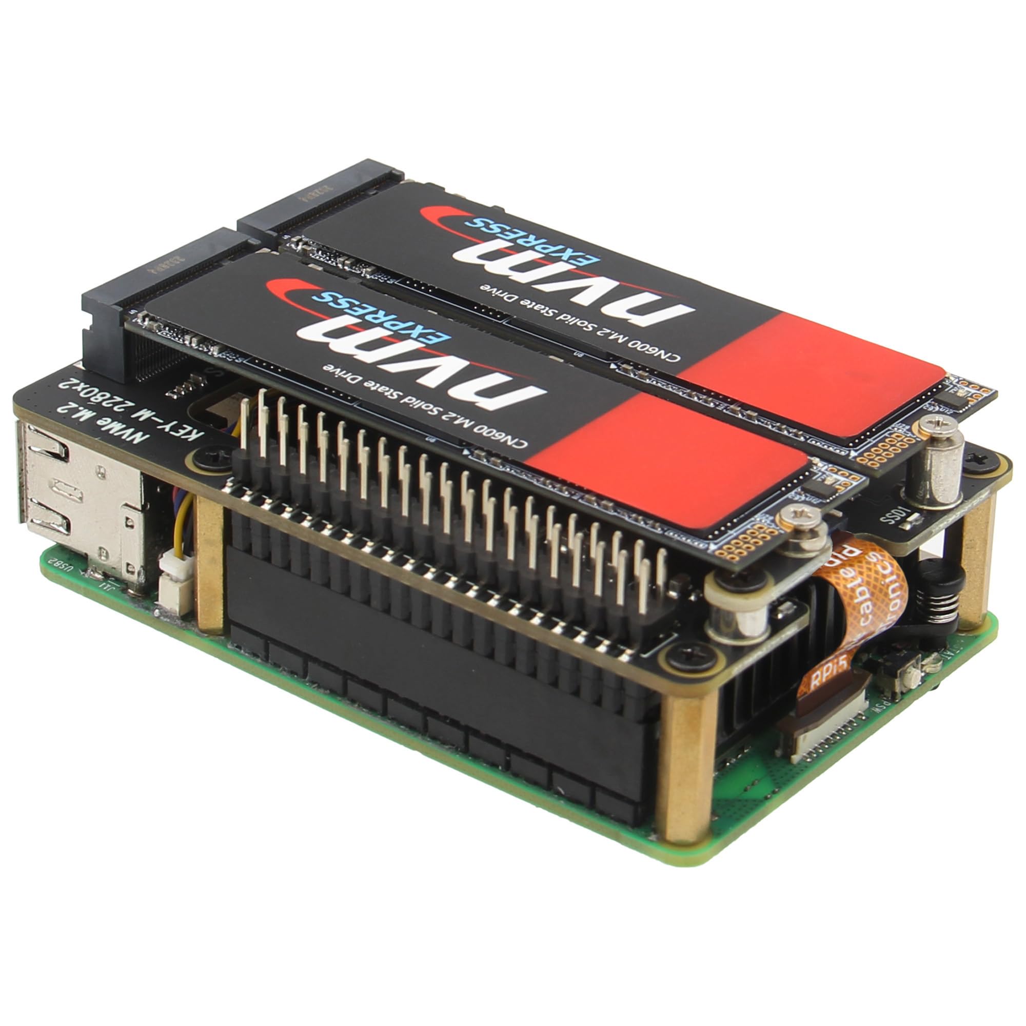 Geekworm X1004 PCIe to Dual M.2 HAT NVMe 2280 SSD PCIe Peripheral