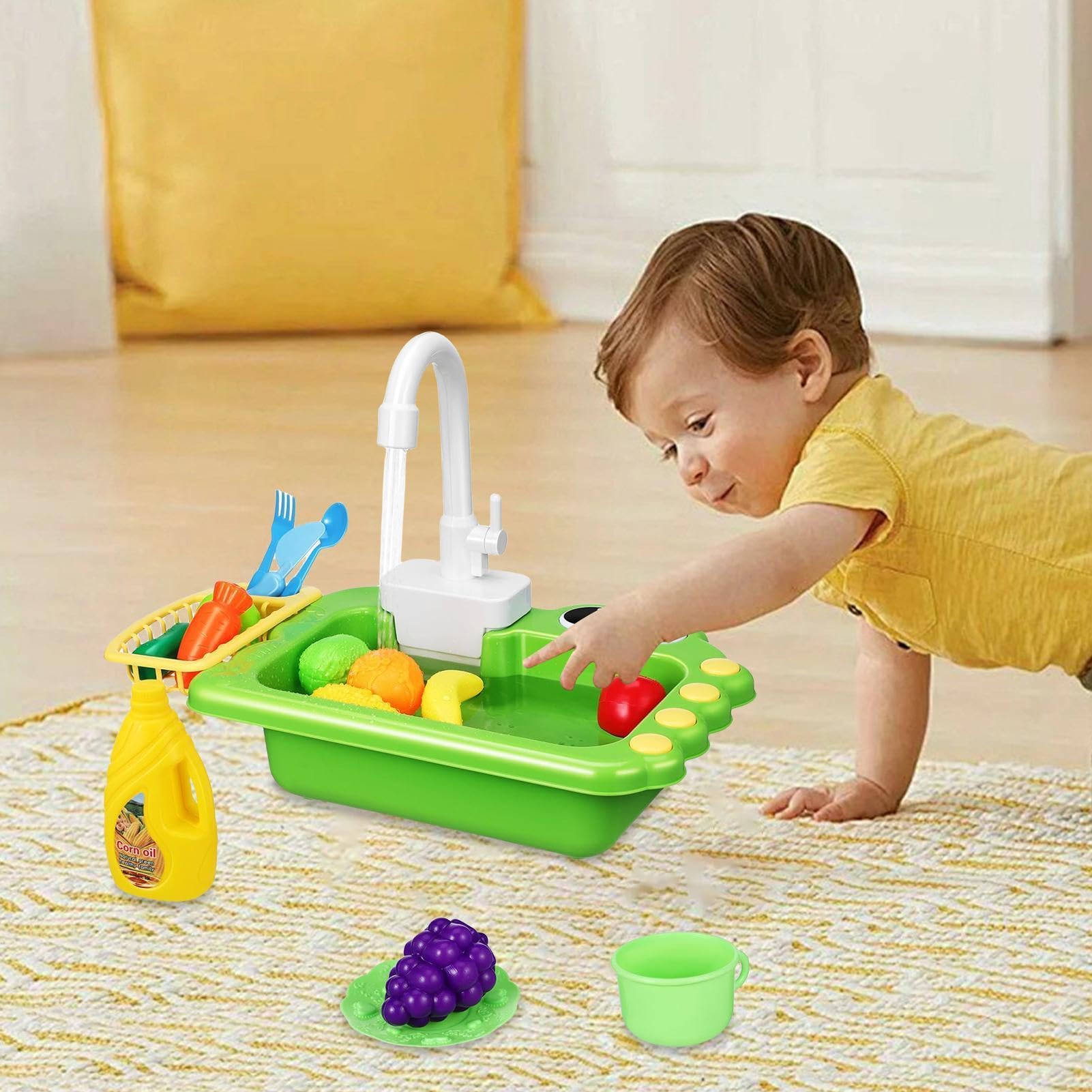 Lavello da gioco con acqua corrente - 42 x 26 x 29 cm Giocattolo per lavello elettrico per bambini, giocattolo da cucina per bambini | Giocattoli interattivi per la circolazione 'acqua