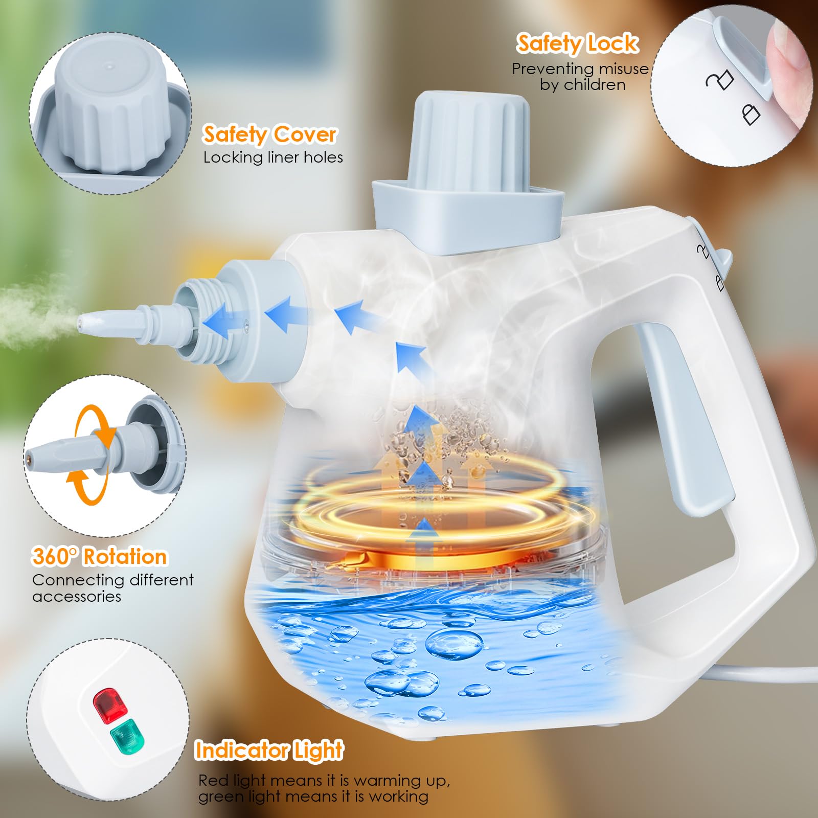 Nettoyeur Vapeur Portable,Nettoyeur Vapeur à Main 350ml avec 10 Accessoires | 1000W Nettoyeur Vapeur Multifonction pour Canapé, Cuisine, Sol, Salle de Bain, Voiture
