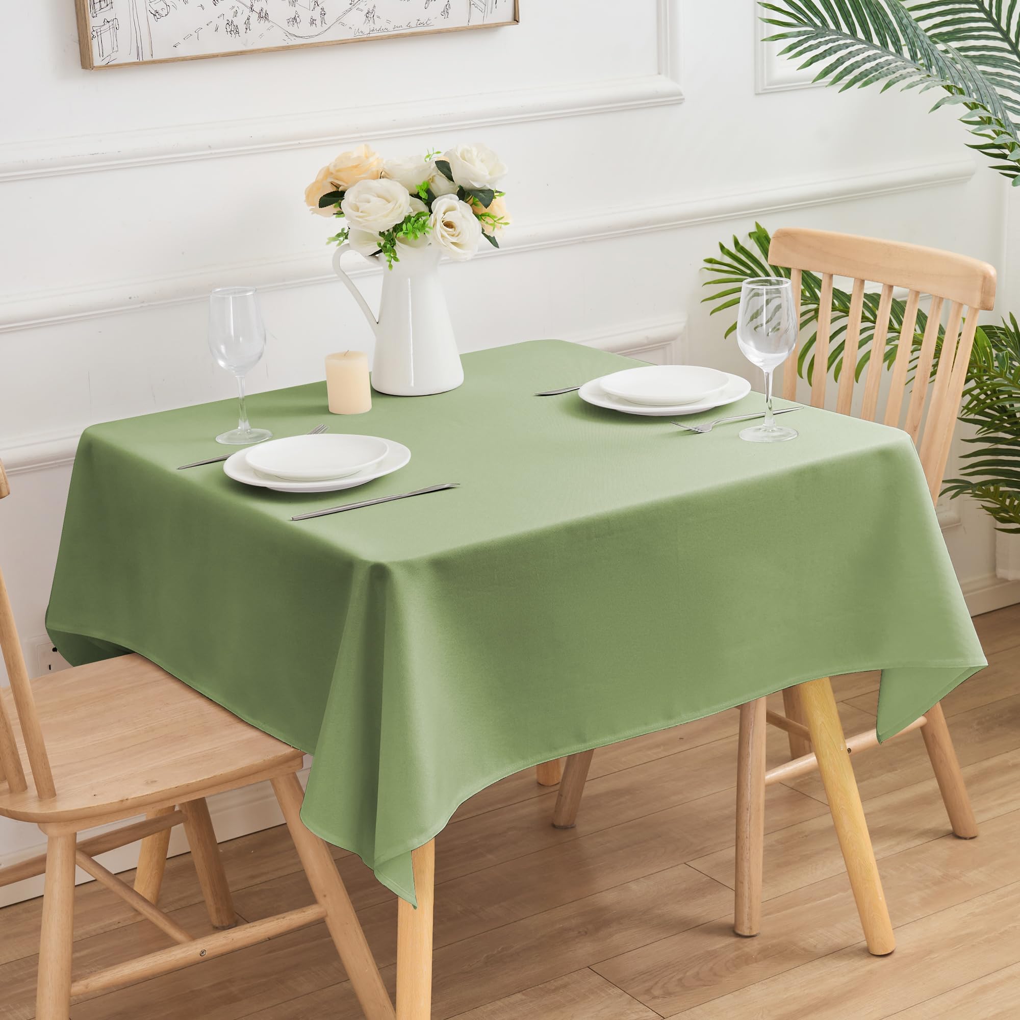 Cstalstal Sage Green Square Tablecloth 52 x 52 Inch - 200 GSM Polyester Fabric Wrinkle Resistant Washable Table Cloth, Solid Color Table Cover for Dining, Wedding, Party, Banquet and Outdoor Use