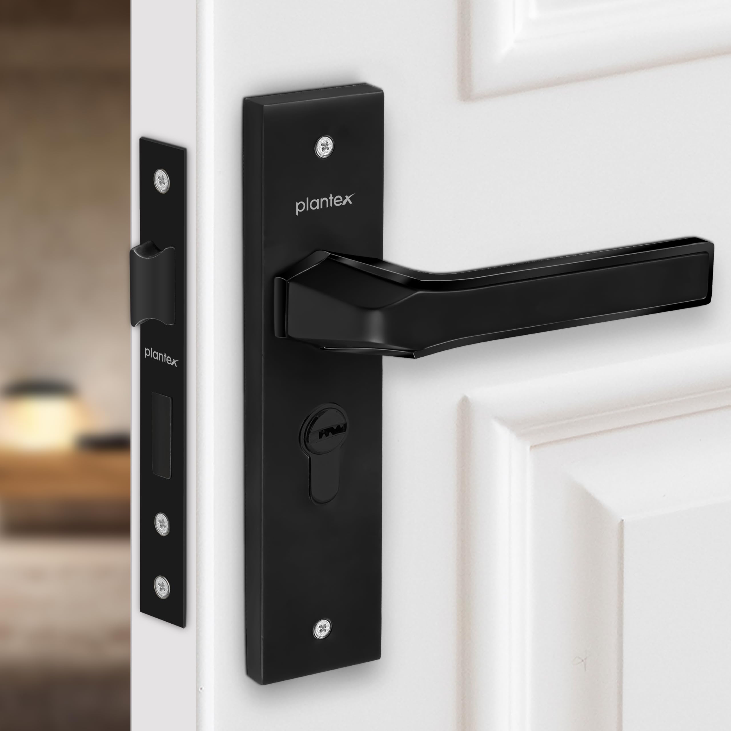 Plantex Heavy Duty Door Lock Set - Main Door Lock Handle Set/Mortise Locks with 3 Keys, Brass Body & Cylinder (8126 - Grey & PVD Choco) — Amazon image 12