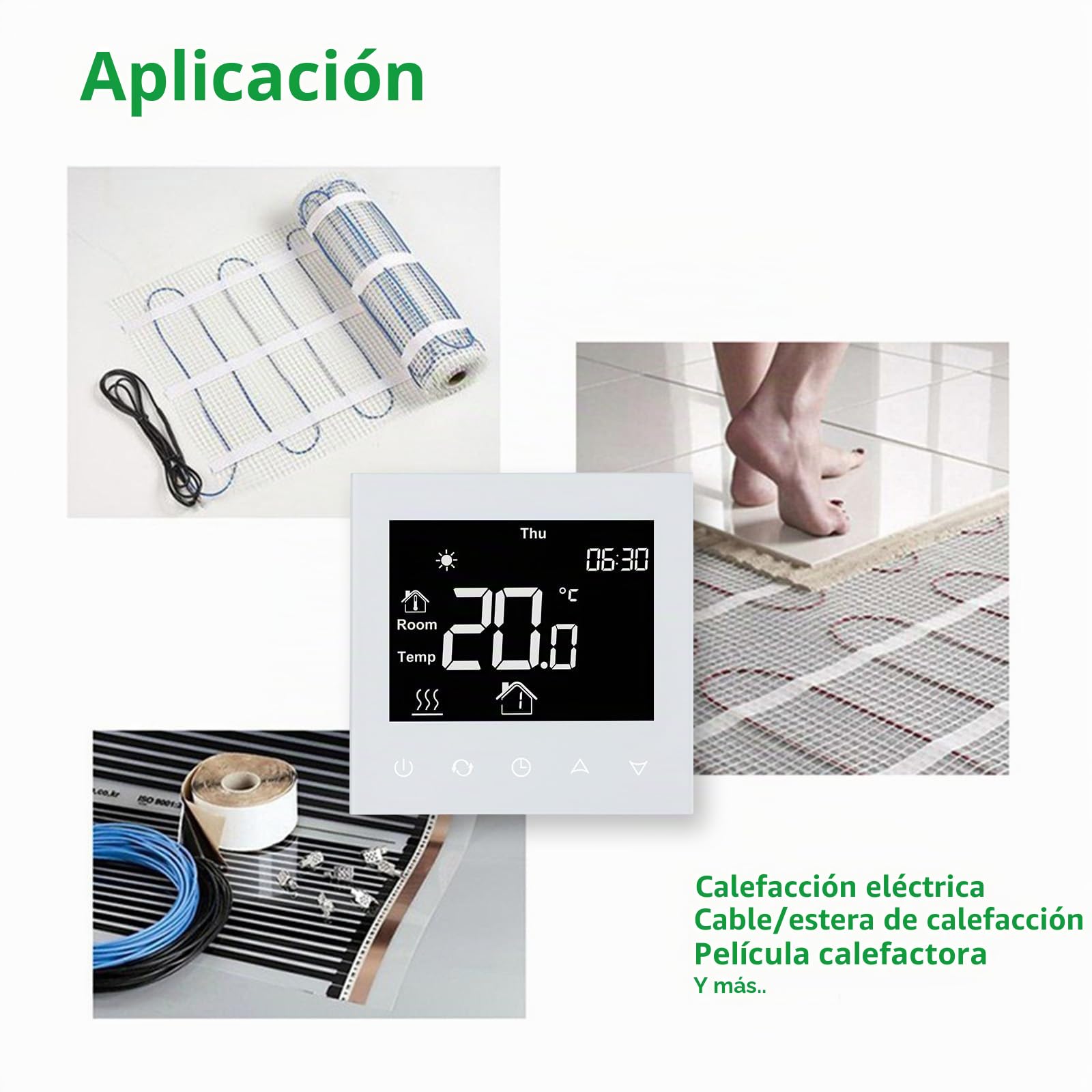 Wengart Termostato Negro Inteligente WG505 (16A), Pantalla Táctil LCD para Calefacción Eléctrica por Suelo Radiante, Doble Sensor (Aire/Suelo), Programable, Apto para Caja Cuadrada 86mm