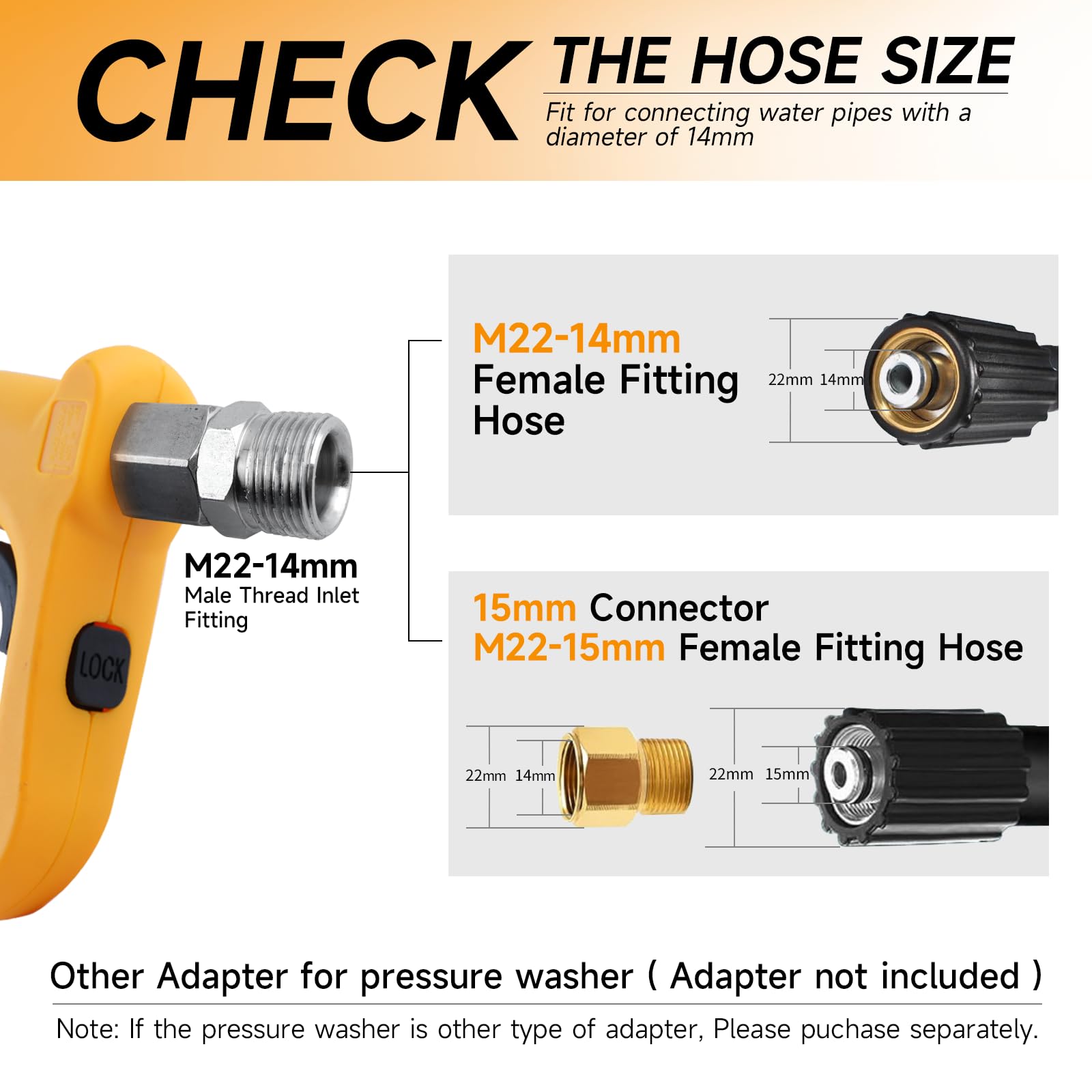Pistolet de nettoyeur haute pression avec canon à mousse, adaptateur de tuyau à montage rapide compatible avec Karcher K2-K7, 5 buses de pulvérisation, bouteille en mousse de 1 L (PR-M02-B)