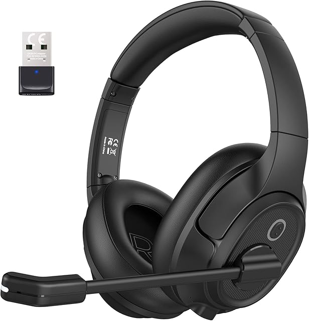 EKSA H6 Wireless Headsets with Microphone, USB Dongle Bluetooth Headphone with AI Noise Cancelling Mic, Dual Device Connection Over Ear PC Headset for Laptop/Phone/Office/Zoom/Teams