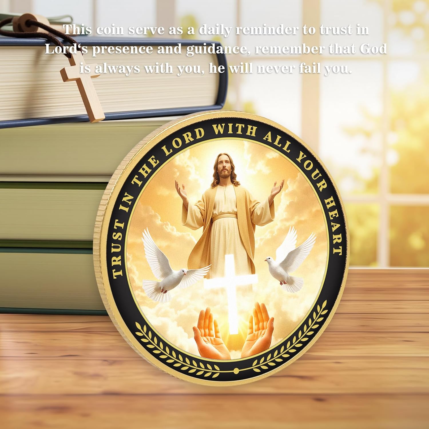 Trust in The Lord Challenge Coin Proverbs 3:5-6 Scripture Religious Token, Christian Medal Charm Inspirational Faith Baptism Gift