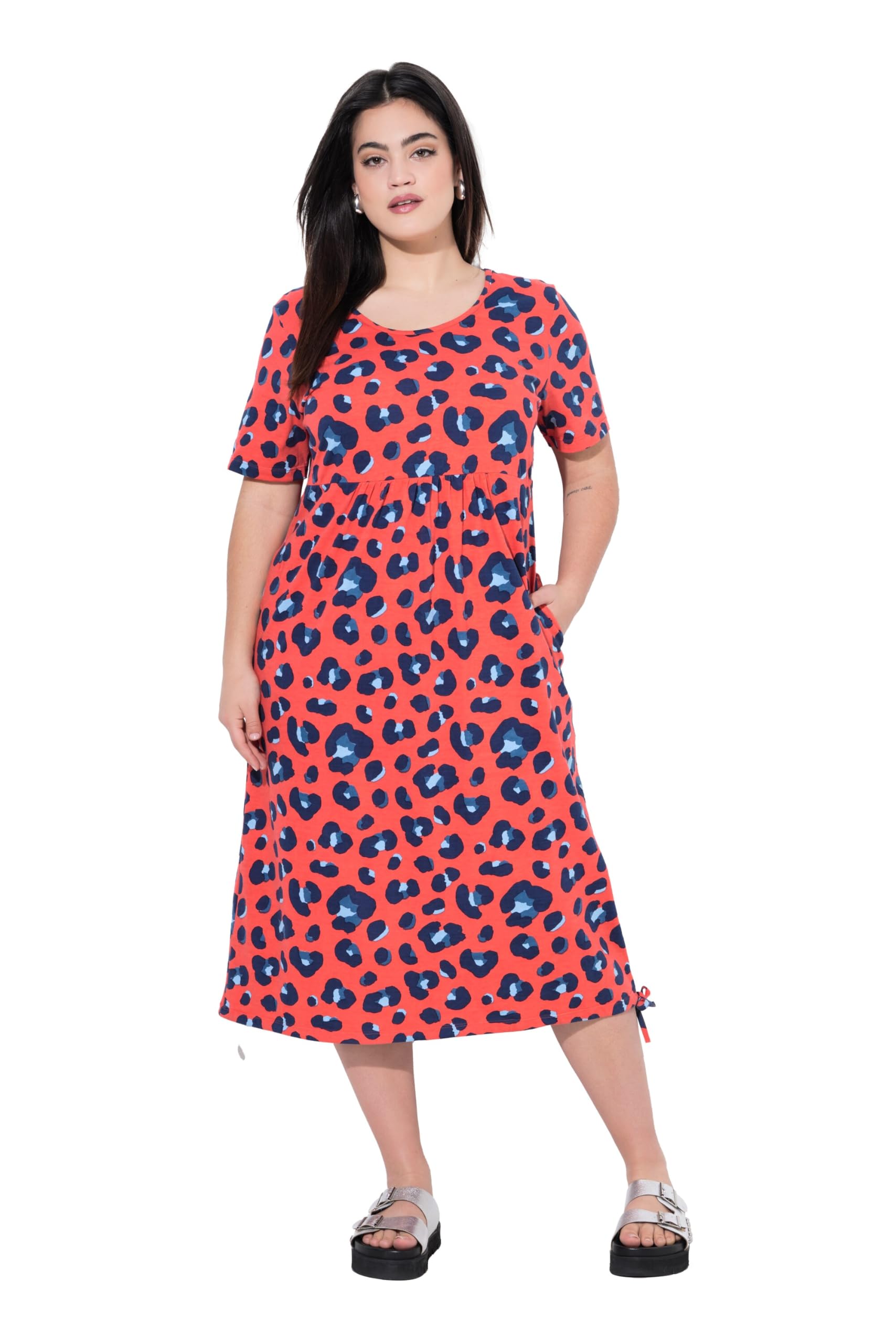 Angel of Style Damen große Größen Übergrößen Plus Size Jerseykleid, A-Linie, Leo-Muster, Saum-Bindeband 842140