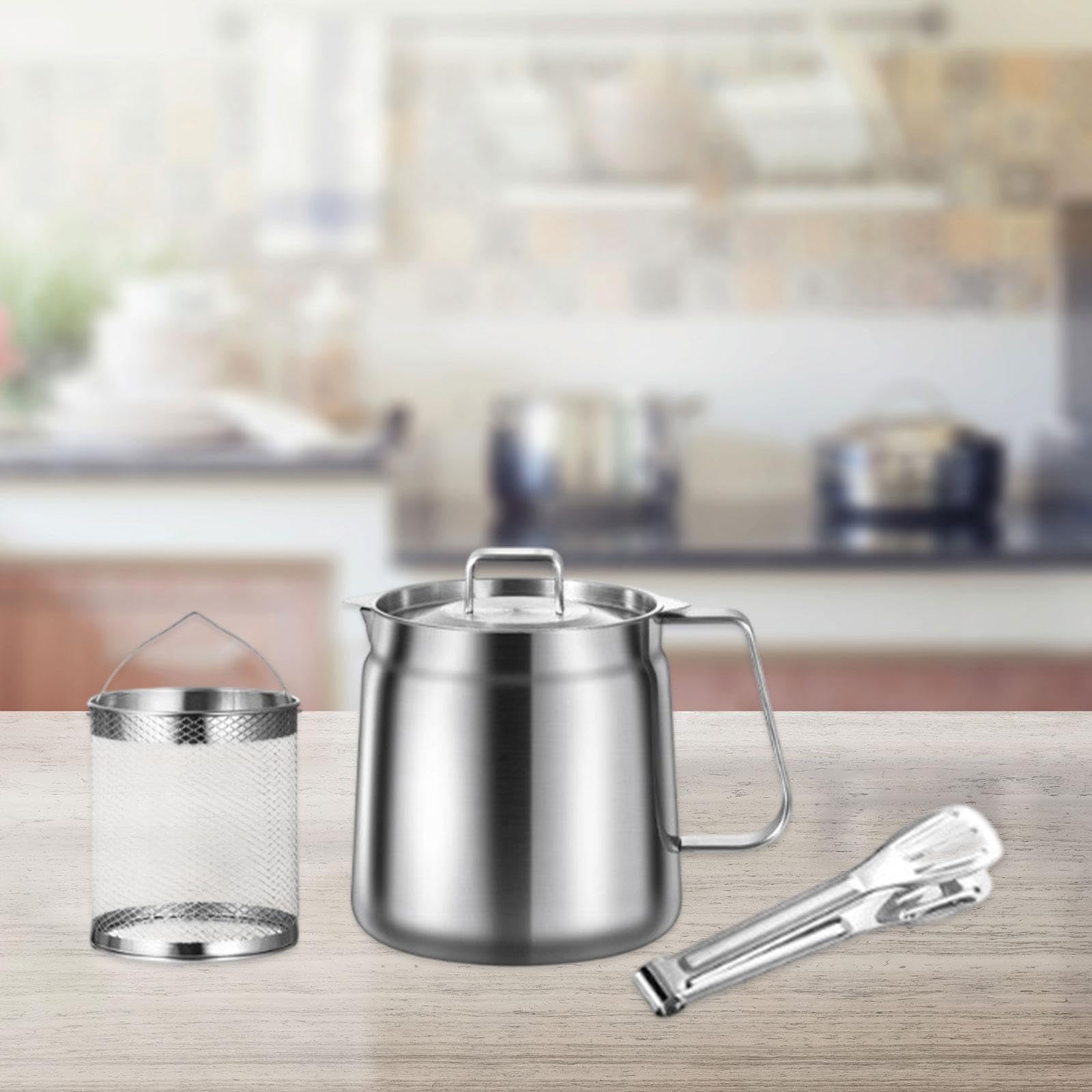 Freidora de Acero Inoxidable con Cesta, Filtro, Asa Y Tapa. Calentamiento Rápido, Fácil Almacenamiento. Ideal para Cocinas Domésticas, Catering, Campi, 2.0l