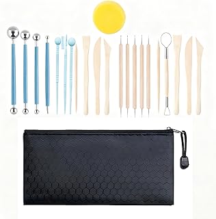 25-teiliges Tonwerkzeug Set zum Modellieren & Töpfern – Modellier- und Schnitzwerkzeuge aus Edelstahl & Holz, geeignet für Polymer- und Töpferton