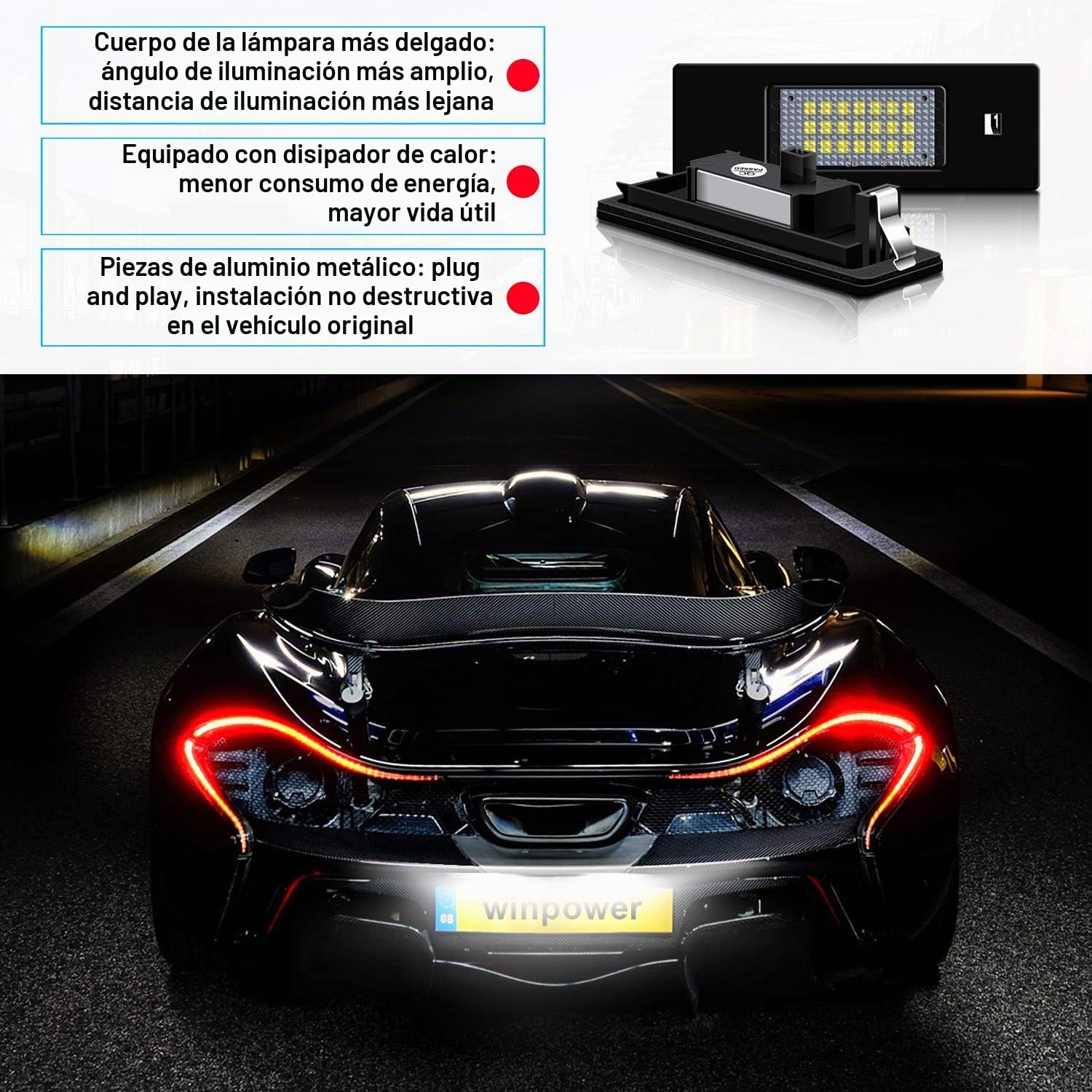 WinPower LED Luces de matrícula coche Lámpara Numero Bulbos 3582 SMD con CanBus 6000K BlancoPara Serie 1 6 Z4 E63/E64 E85/E86 E81/E87 R55/R60/R61 etc., 2 Piezas
