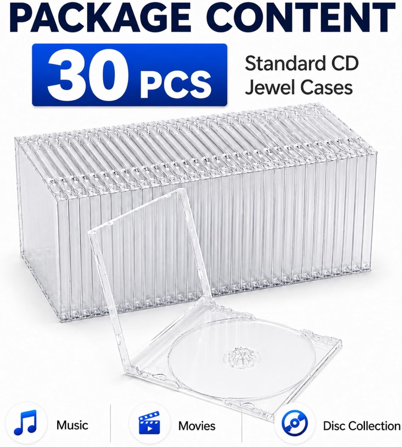 LEIFIDE 30 Pcs 10.4 mm Plastic Cd Jewel Case Clear Single DVD Disc Case Standard Cd DVD Cover for Protection Replacement(Clear)