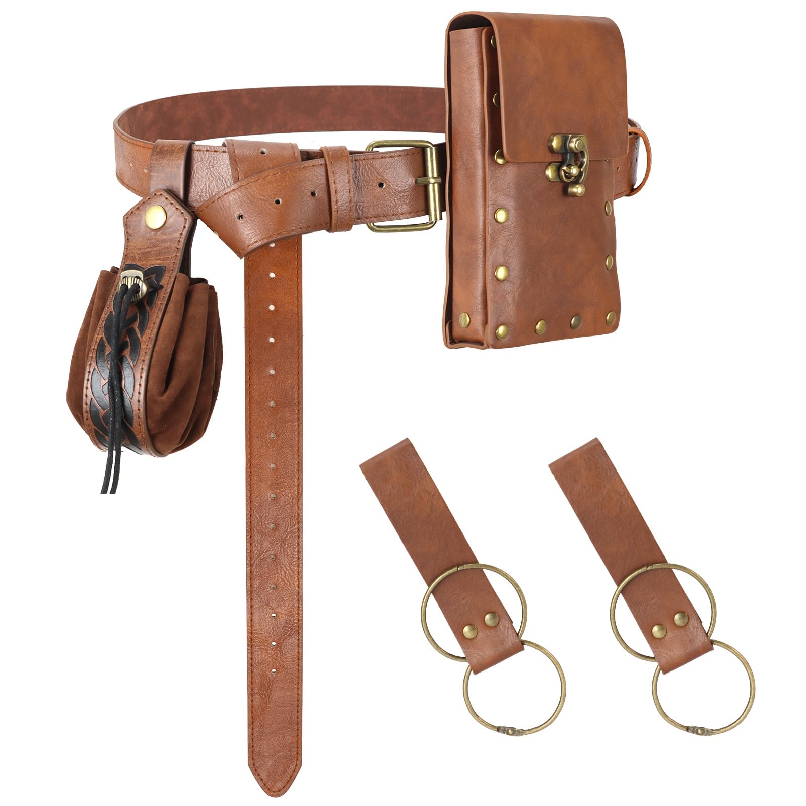 Ceinture Renaissance avec pochette en finition marron authentique pour costume haut de gamme