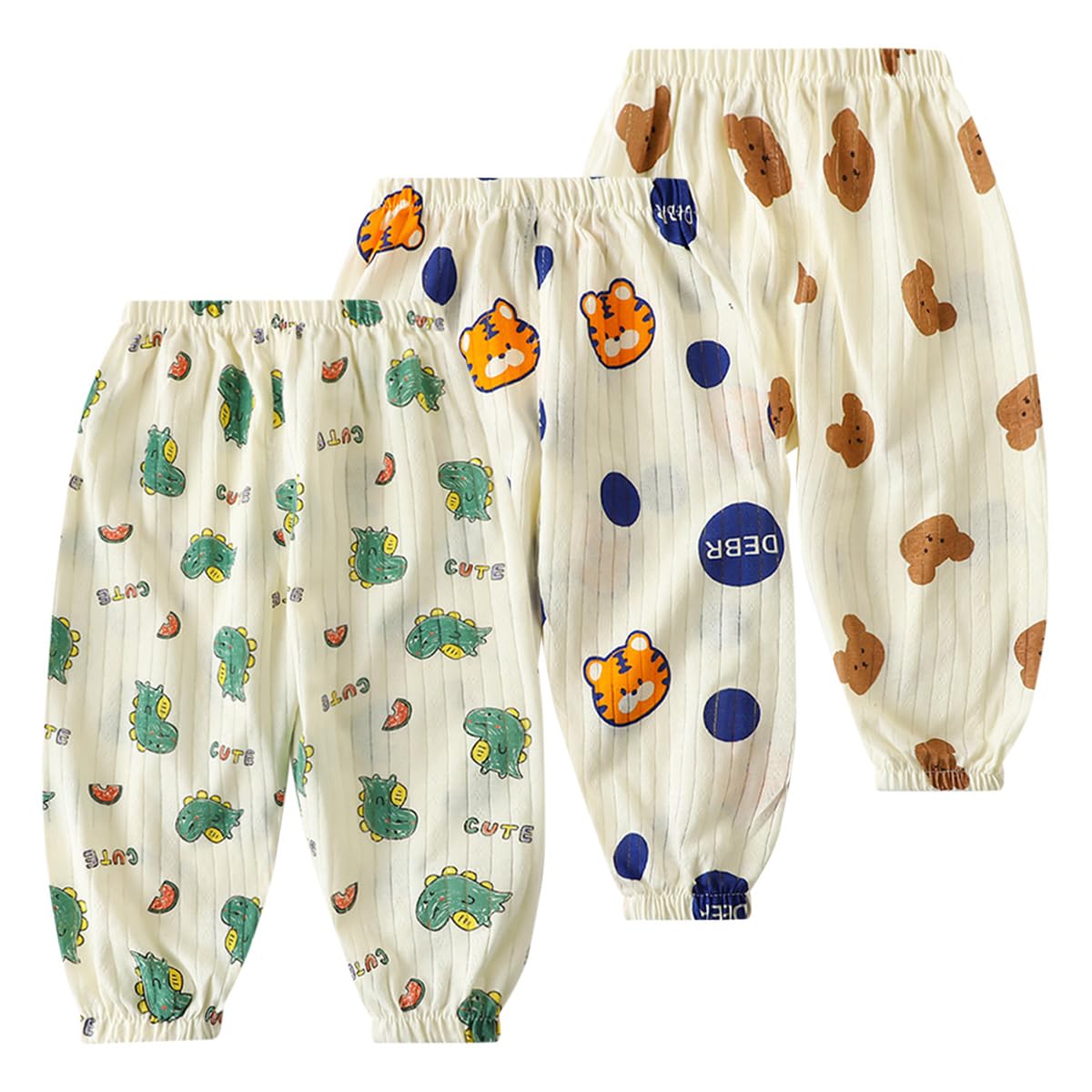 Lot de 3 Pantalon Bloomers Été pour Bébé Garçon Fille Pantalon Sarouel Taille Elastique en Coton Pantalons Bouffant à Imprimé Pantalons Décontracté Jogging pour Tout-Petit Enfant 6 Mois-5 Ans