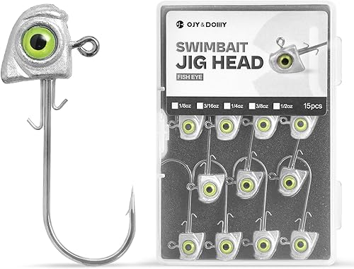OJY&DOIIIY Cabezas de Jig de Swimbait con Ojo de Pez Chartreuse, 1/8 3/16 1/4 3/8 1/2oz Cabezas de Jig para Pesca de Agua Dulce & Salada Paquete de