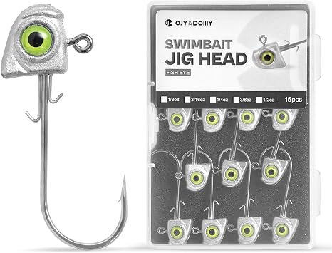 OJY&DOIIIY Swimbait Jig Heads with Chartreuse Fish Eye, 1/8 3/16 1/4 3/8 1/2oz Jigheads for Freshwater&Saltwater Fishing 10/15 Pack