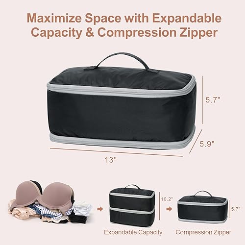Vista 4 de Cambond Travel Underwear Organizer Bag - 4-in-1 Double Layer Lightweight Bra Organizer, Portable Expandable Compression Packing Cubes Travel Packing