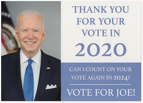 Paquete de 25 postales de broma a granel – Joe Biden Gracias por tu voto en 2020 y 2024 – Bromas chistes prácticos Gags Venganza Odio Correo –
