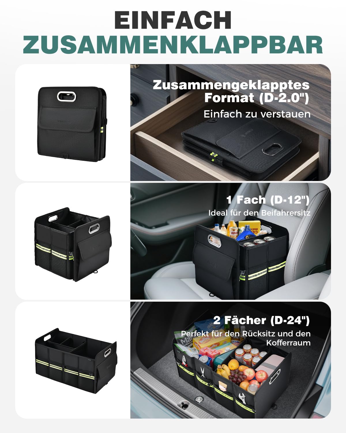 FLORICH Organizador Maletero Coche con Compartimentos Bolsa Plegable para Maletero de Primera Calidad Resistente Antideslizante Impermeable con Varios Compartimentos para SUV, Camionetas, Jeeps