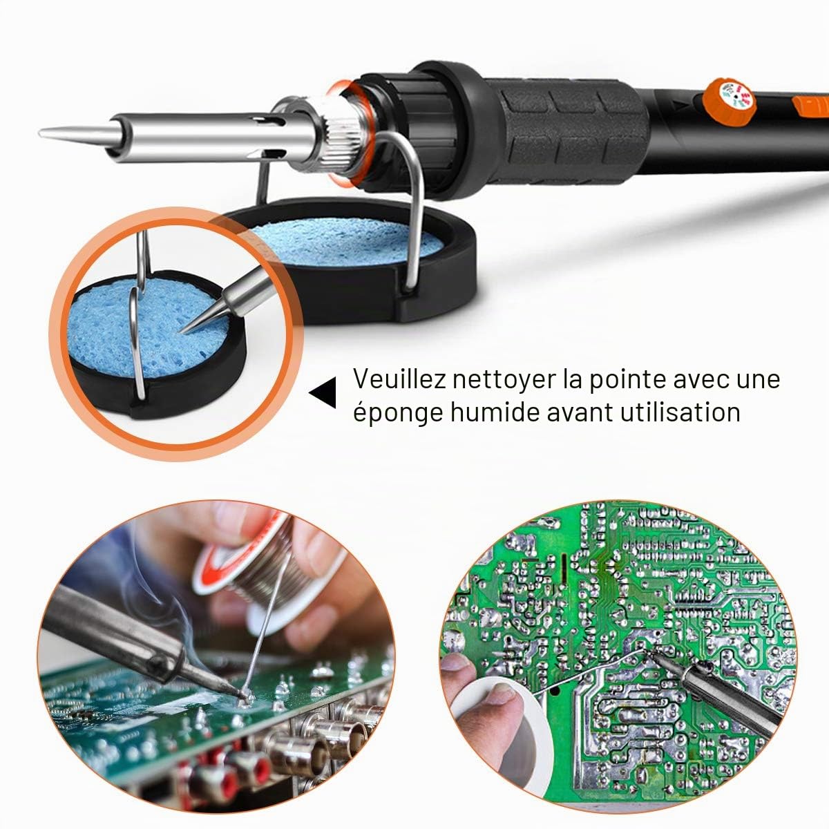 Preciva 11 in 1 Fer à Souder Set, 60W Température Réglable 220~480℃, 5 Pannes à Souderage, 1 Pince, Barre de Soudure avec ON/OFF pour la Maintenance Electrique (Noir)