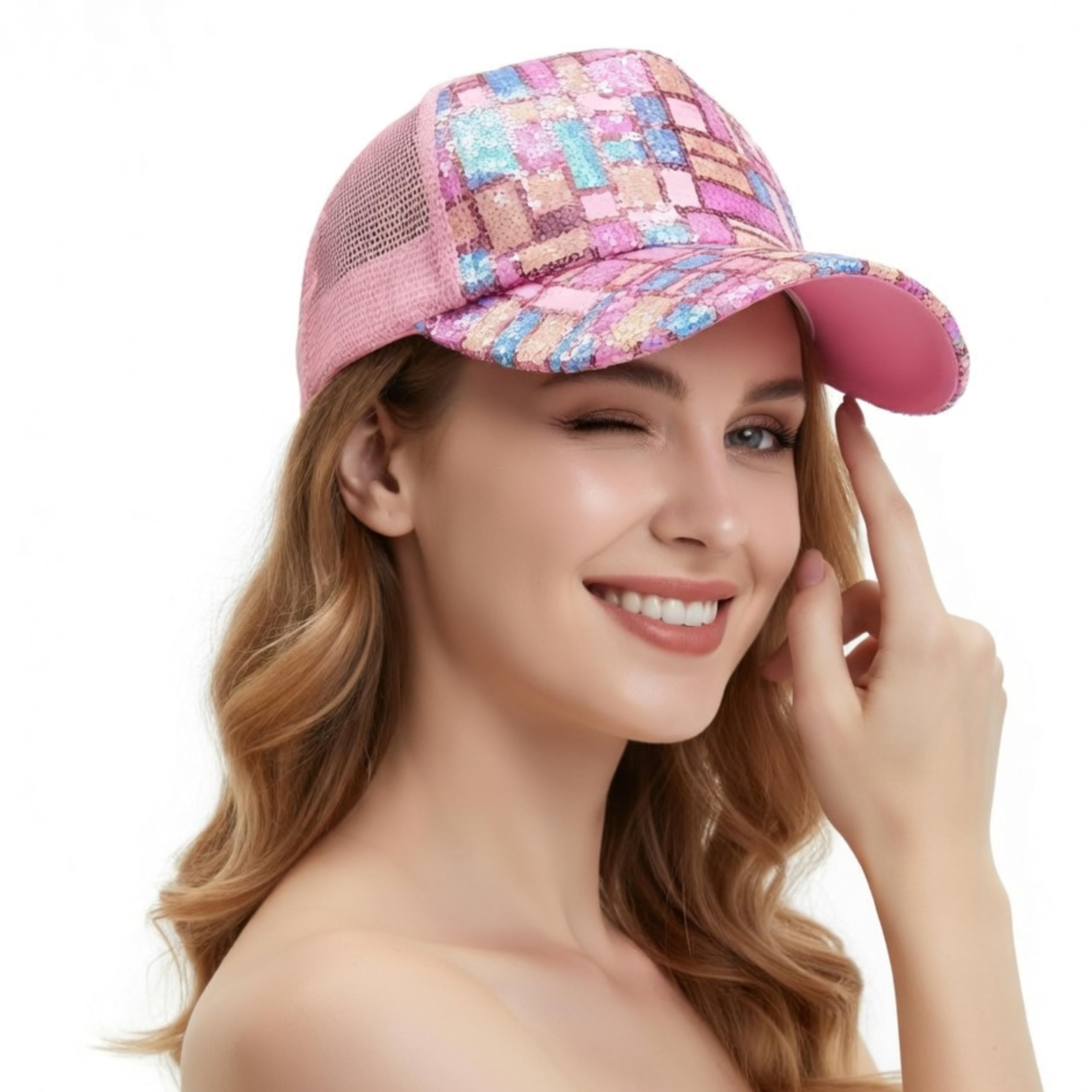 Tomorrow Trucker Cap for Women - Adjustable Baseball Cap for Girls - Trendy Glitter Decorative Mesh Cap for Outdoor Activities - Breathable Sun Hat - Cotton Caps Solid Color-image-28