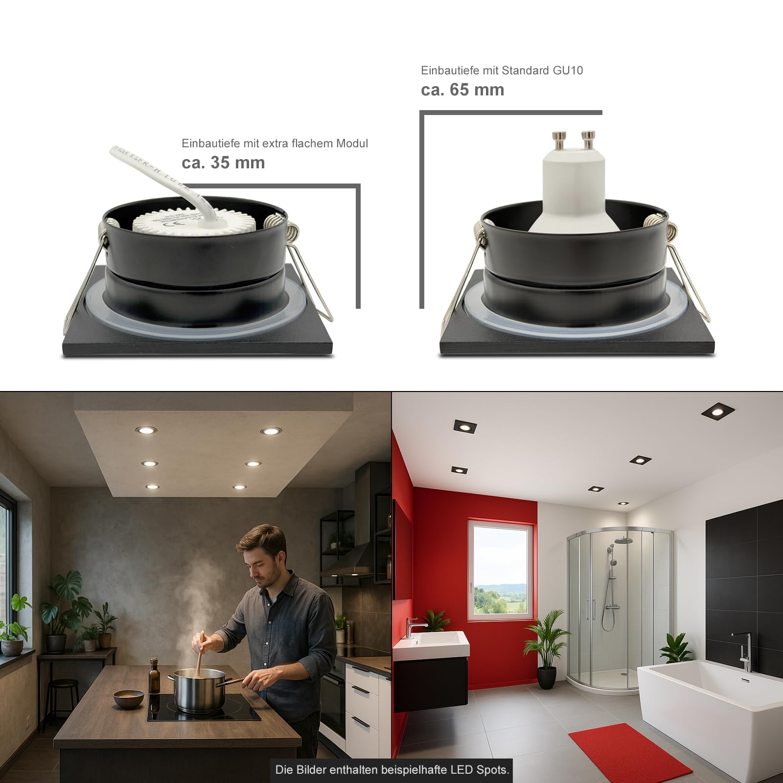 trendlights24 V2 Decken Einbaustrahler flach Chrom IP65 230V 5W 5er Set | Decken Einbauleuchte, eckig, ultra flach, Einbautiefe 35 mm, LED Spots, Warmweiß, 3000k, austauschbar, Bad, außen