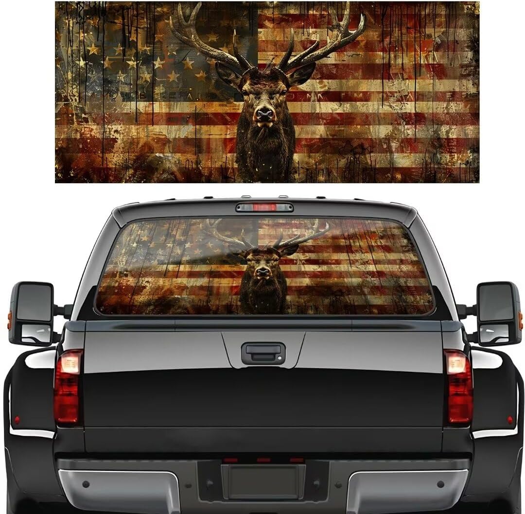 Truck Rear Window Graphic Decals Wild Animal Deer Pickup Car Window Stickers 53in x 14in Truck Back Window Perforated Vinyl Window Film Decal